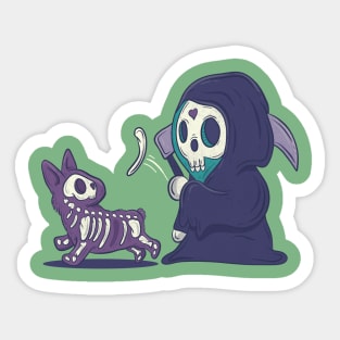 Grim throws a dog a bone Sticker